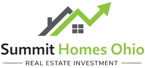 Logo of Summit Homes Ohio in the shape of rooftops doubling as a stock graph trending upwards.